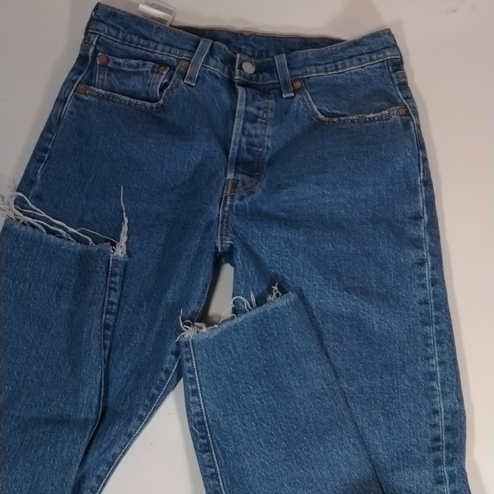 Levi's 501 Big E Cut Off Denim Jeans Size 28 Classic Casual Minimalist Fall